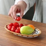 מגש פירות וירקות קרמיקה בעבודת יד - צלחות מעוצבות מצוירות ולבנות - עיצוב פנים כפרי יווני