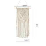 מקרמה קיר עבודת יד בצבע לבן בסגנון בוהו לבית מידות