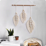 עלה מקרמה קטן | מקרמה נוצות | קישוט לקיר בוהו | אביזרי נוי לחדר שינה