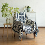 שמיכה לכיסוי ספה/מושב בעיצוב נורדי גיאומטרי מכותנה (שחור-לבן) שמיכה לכיסוי ספה